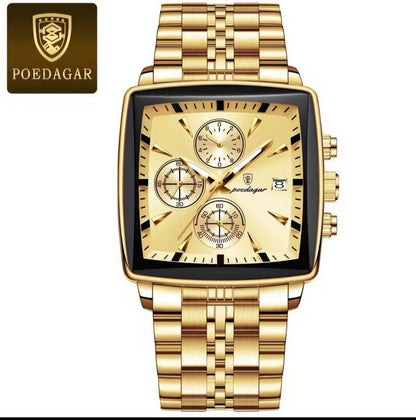 Poedagar Montre Carrée pour Hommes en Acier Inoxydable - Collection Élégance et Fonctionnalité