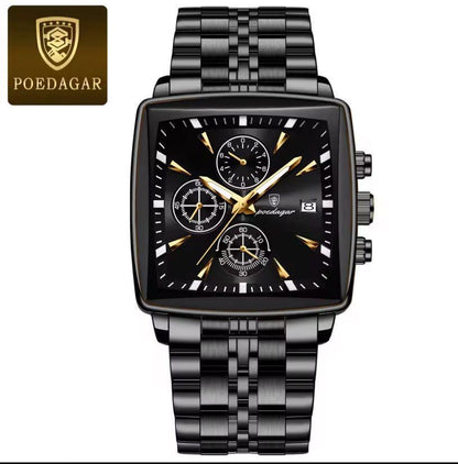 Poedagar Montre Carrée pour Hommes en Acier Inoxydable - Collection Élégance et Fonctionnalité