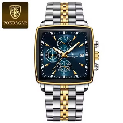 Poedagar Montre Carrée pour Hommes en Acier Inoxydable - Collection Élégance et Fonctionnalité