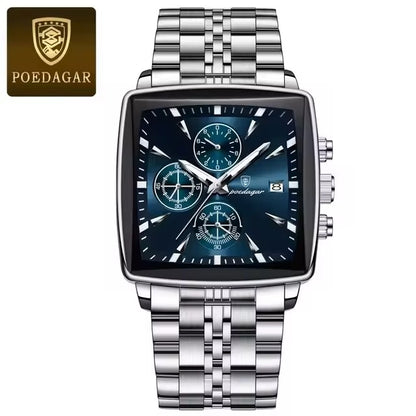 Poedagar Montre Carrée pour Hommes en Acier Inoxydable - Collection Élégance et Fonctionnalité